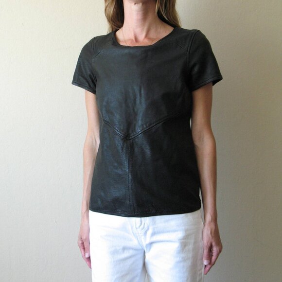 Leather Tee Shirt Maison Scoth Soda XS 1 perforated black real leather - Picture 3 of 12